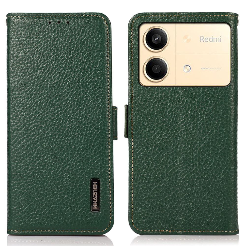 KHAZNEH For Xiaomi Redmi Note 13R Pro 5G Genuine Cow Leather Case RFID Blocking Protection Phone Cover - Black KHAZNEH For Xiaomi Redmi Note 13R Pro 5G Genuine Cow Leather Case RFID Blocking Protection Phone Cover - Black